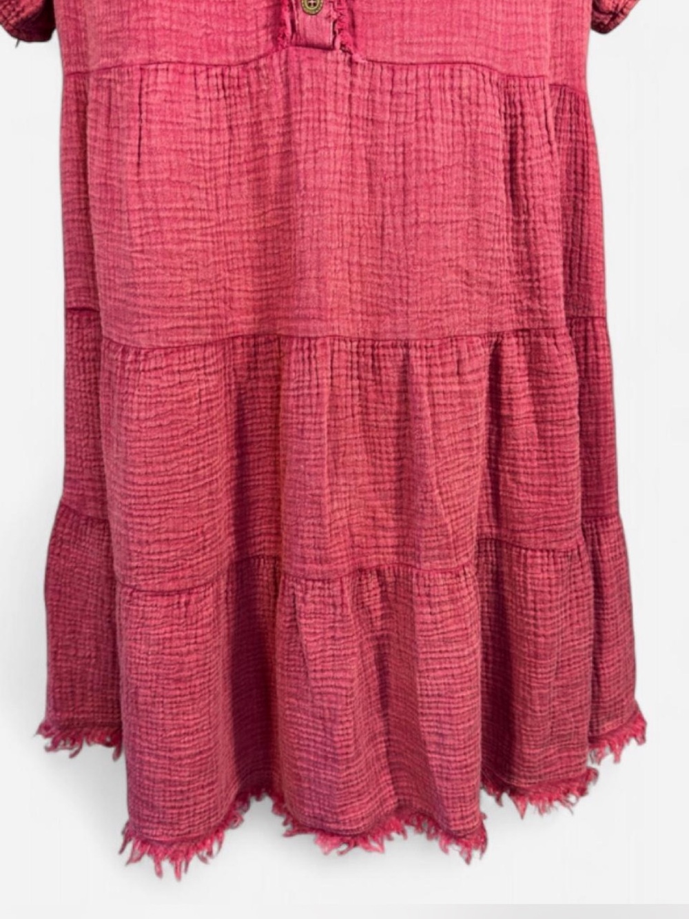 Ungee Cotton Gauze Tiered Babydoll Tunic Dress Fuchsia Boho Cottagecore Lg - Picture 4 of 8